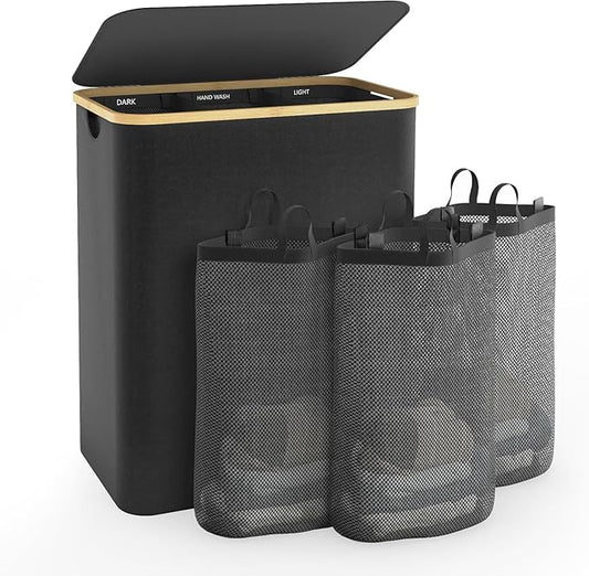 Hampers for Laundry Basket with Lid, 160L Extra Large 3 Section Clothes Divided Organizer for Bedroom, Laundry Room, Dirty Clothing Hamper, Black-NeatNest