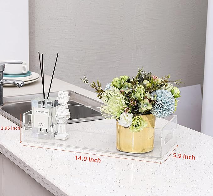 IEEK Toilet Paper Basket,Acrylic Toilet Paper Holder with Storage Modern Bathroom Tray with Handle and Non-Slip Mats for Toilet Tank Top Decorative,Clear Vanity Tray for Home Decor…-NeatNest
