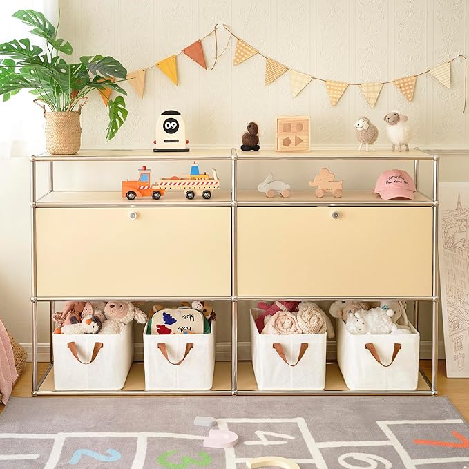 GRANNY SAYS Storage Baskets for Shelves, Closet Organizer Bins, Clothes Storage Bins with Metal Frame, Large Baskets for Organizing and Storage, Collapsible, Ivory, 2-Pack-NeatNest