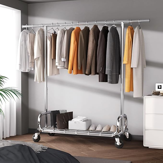 HOKEEPER Clothing Racks for Hanging Clothes Rack Heavy Duty Garment Rack, Portable Clothes Rack with Lockable Wheels, Adjustable Clothing Rack for Bedroom, Living Room