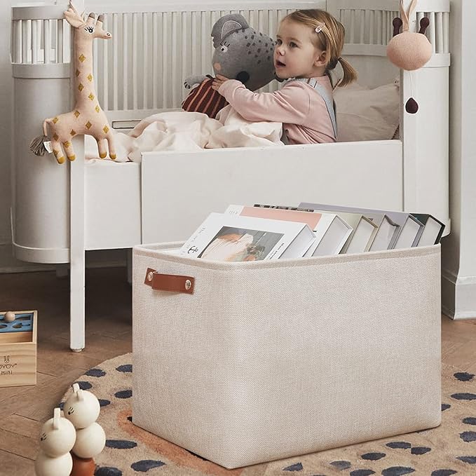 DULLEMELO Storage Baskets Large 16"x12"x12" Tall Rectangular Baskets Fabric Storage Bins for Organizing [1 Pack] Collapsible Linen Shelf Baskets for Clothes, Toys, Closet, Laundry (Beige)-NeatNest