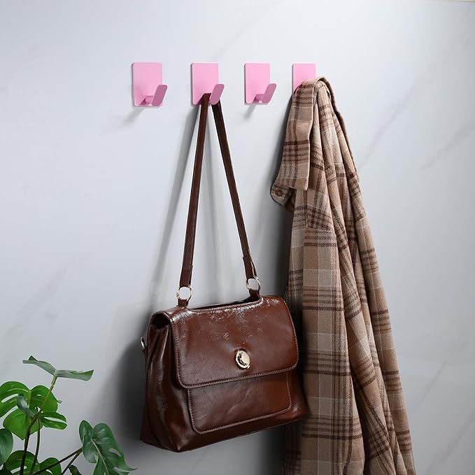 DELITON Light Pink Wall Decor Hooks, Stainless Steel Towel Hooks for Bathrooms Kitchen Kids Room Heavy Duty, 4 Pack-NeatNest