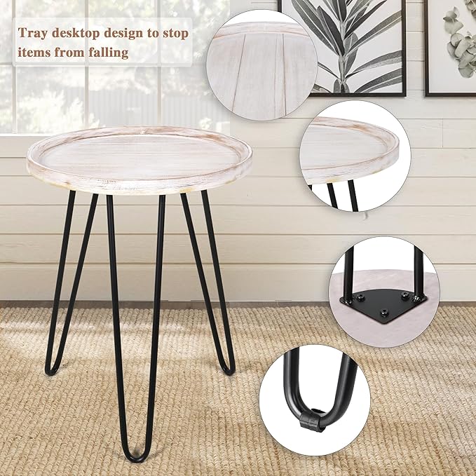 Oakrain Nesting Tables for Living Room, Round Nesting Coffee Table, Farmhouse End Tables Living Room, Bedroom, Small Coffee Table (Distressed White)