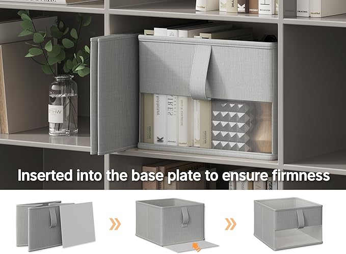 Foldable Storage Bins with Clear Window, Fabric Organizer for Closet, Shelves & Cubes - Breathable, Odor-Free Storage Boxes for Towels, Clothes, Toys, Books - 14.75"x10.25"x8", Light Grey, 3-Pack-NeatNest