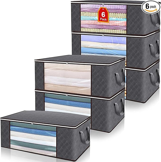 Fabric Bedding Storage Bag For Comforters And Blankets With Zipper, 6 Pack-NeatNest