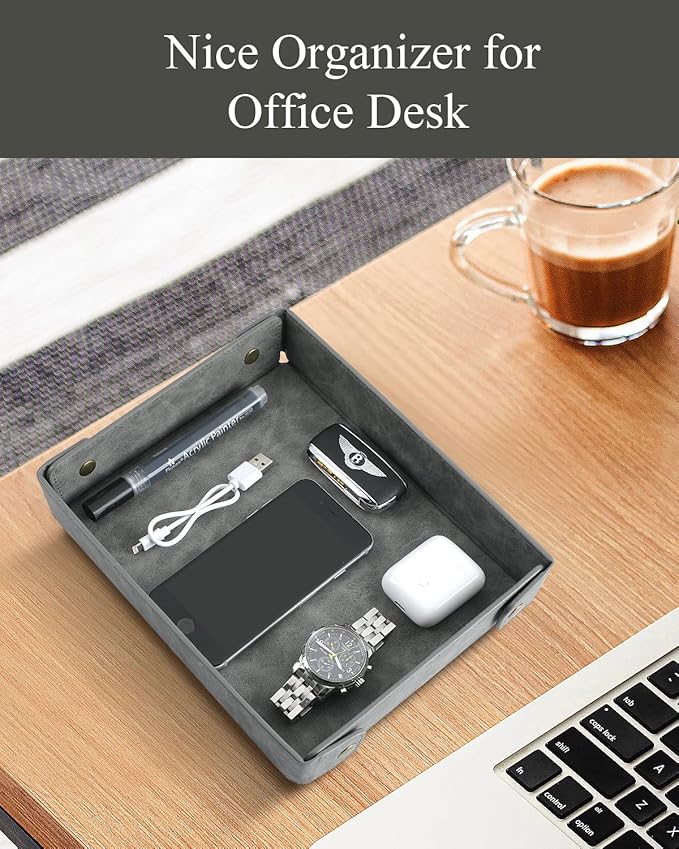 CASIRENA Father's Day Gifts Faux Leather Valet Tray Organizer for Men - Catch-All Tray for Entryway Table Key, Wallet, Watch, Coin Change, Phone, Dresser EDC Dump Jewelry, Bedside Nightstand Desk-top-NeatNest