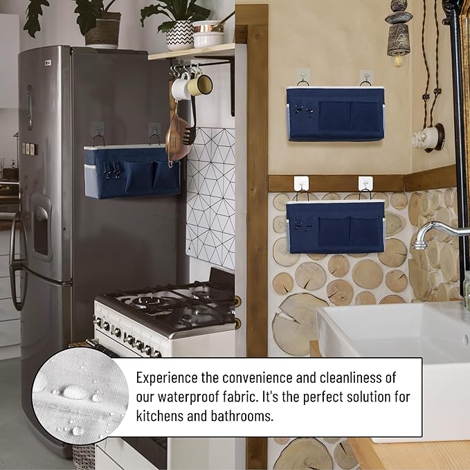 2pcs Large Wall Hanging Storage Bag, Door Closet Linen Fabric Pockets Organizer, Waterproof Multi Functional for Living Room Bedroom Bathroom Kitchen Office RV Camper with Hooks Navy-NeatNest