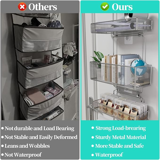 HapiRm Over Door Organizer Storage - Separable Door Organizer Hanging with 6 Metal Large Capacity Baskets for Bathroom Bedroom Kitchen Pantry Closet (Silver)