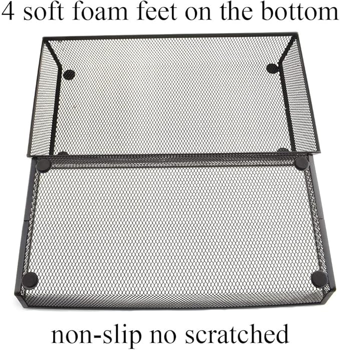 HAHIYO Stackable Mesh Tray Cup 12 x 6 x 2 inches Sturdy Container for Desk Drawer Organizer Collection for Home Office School kitchen Soft Foam Feet No Sharp Edges 1 Pack Black-NeatNest