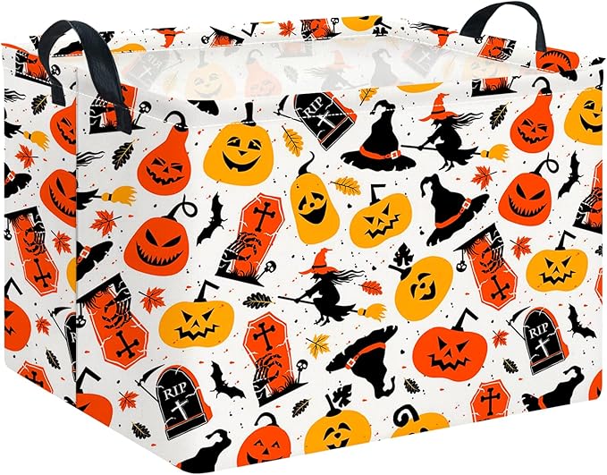 CLOCOR Rectangular Storage Basket Empty,Gift Basket for Kids,Waterproof Toy Storage Bin with Handles,Room Decor(Witch Halloween)-NeatNest