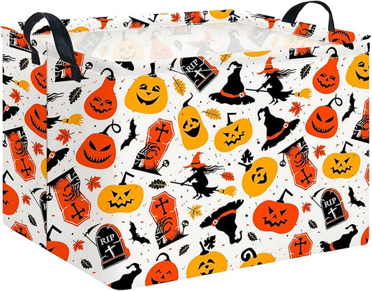 CLOCOR Rectangular Storage Basket Empty,Gift Basket for Kids,Waterproof Toy Storage Bin with Handles,Room Decor(Witch Halloween)-NeatNest