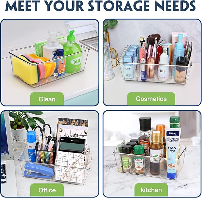 Batoto Pantry Organization and Storage Bins, Refrigerator Organizer Bins – Clear, Kitchen Organization and Storage with Dividers (2 Pack)-NeatNest