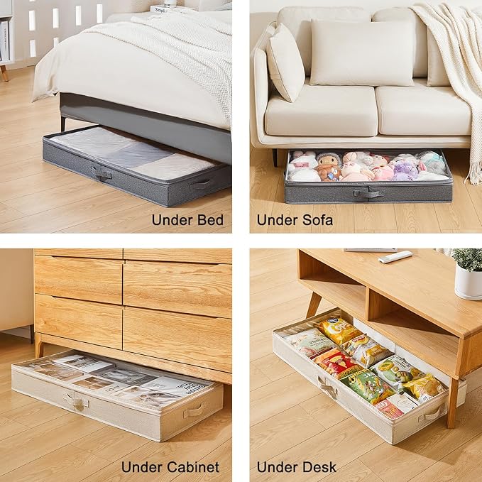 3 Pack Under Bed Storage Containers, Low Profile Underbed Shoes and Clothes Storage Organizer with Sturdy Sidewalls/Bottom, Large Dorm Storage Bins,33 * 17 * 4.5 inches,45L-NeatNest