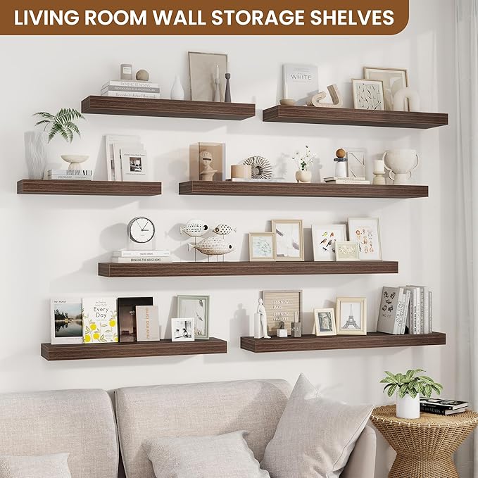 fuqing Floating Shelves for Wall, Bathroom Shelf Wall Mounted for Storage, Shelves with Invisible Bracket for Bedroom, Kitchen, Living Room, Farmhouse Small Book Shelf, 32 Inch Set of 2, Walnut-NeatNest