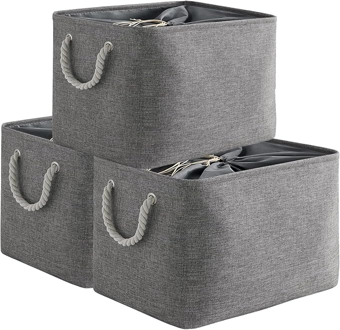TheWarmHome Storage Basket for Organizing - 16x12x12 inch 3 Pack Fabric Storage Cubes, Cube Storage Bin for Shelves Closet Organizer Cloth Gift Toy (Grey)-NeatNest