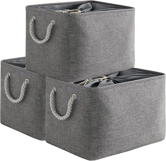 TheWarmHome Storage Basket for Organizing - 16x12x12 inch 3 Pack Fabric Storage Cubes, Cube Storage Bin for Shelves Closet Organizer Cloth Gift Toy (Grey)-NeatNest