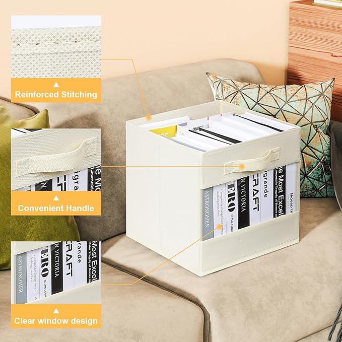 DIMJ Foldable Storage Boxes, Linen Closet Organizers and Storage, 6 Pack Closet Organizer Bins, Storage Cubes with Window, Closet Bins for Clothes, Toys, Books, Blanket (Beige)-NeatNest