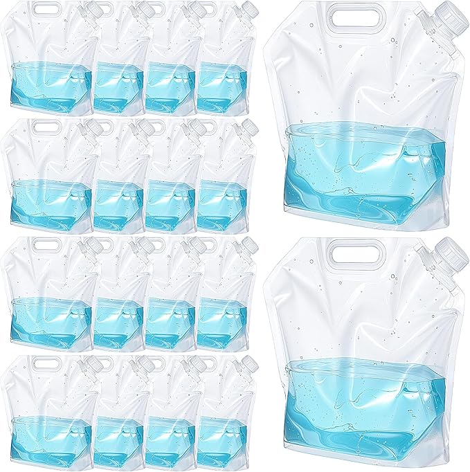18 Pcs 5 L Collapsible Water Container Bag, Premium Collapsible Water Container Bag Emergency Water Container Freezable Food Grade Clear Plastic Storage Bag Foldable Water Bottle for Camping Riding
