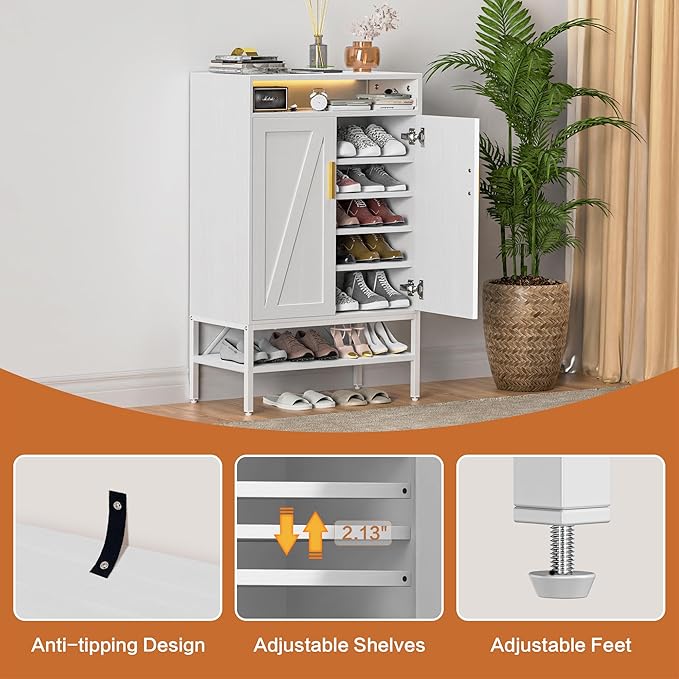 7-Tiers Shoe Storage Cabinet for Entryway, Shoe Rack Organizer Cabinet with Doors and Adjustable Shelves Living Room, Bedroom, Hallway-NeatNest