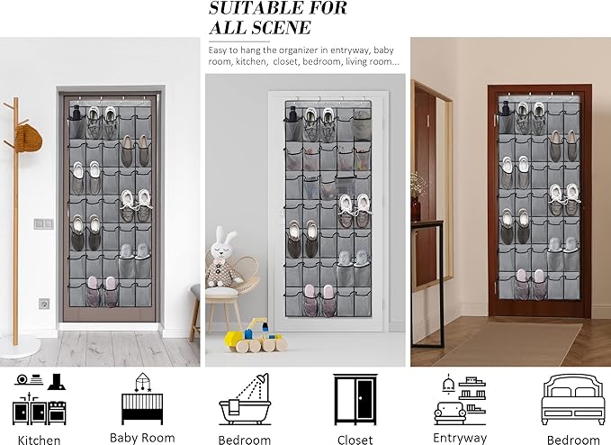 Over the Door Shoe Organizers 35 Mesh Pockets Hanging Shoe Organizer Shoe Rack for Closet Entryway Bedroom Bathroom Pantry Shoe Holder for Men Sneakers, Women High Heeled Shoes, flip flops Gray-NeatNest