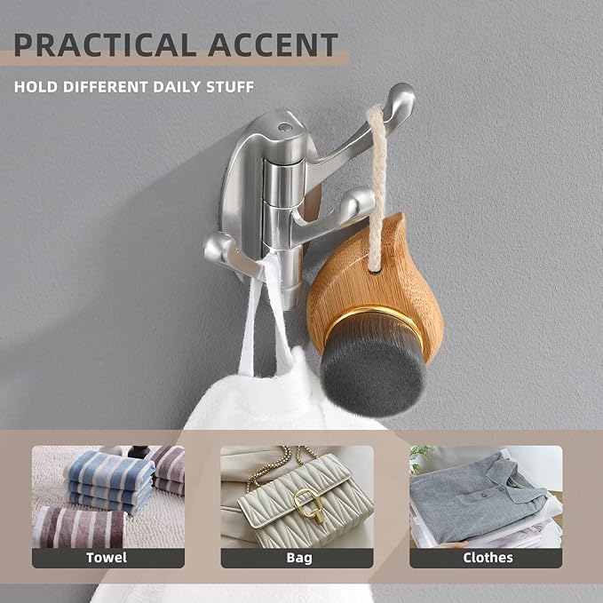 Angle Simple Bathroom Towel Hook, Metal Foldable Swivel Hook, Robe Coat Hanger for Wall, Brushed Nickel