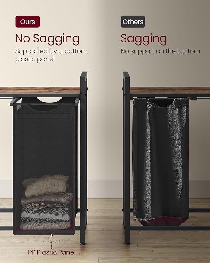 VASAGLE Laundry Hamper, Laundry Basket, Laundry Sorter with 5 Pull-Out and Removable Bags, Shelf, Metal Frame, 5 x 10.6 Gallons (40 L), 56.5 x 13 x 28.4 Inches, Ink Black and Rustic Brown UBLH501B01-NeatNest
