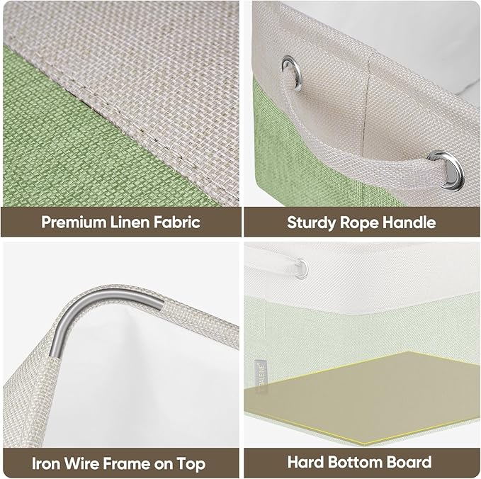 BALEINE 1 Pack Fabric Storage Bins for Shelves, Linen Storage Baskets for Organizing, Decorative Closet Bins for Clothes, Home (Green, 15''x11''x9.5'')-NeatNest