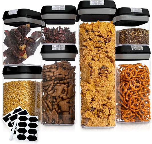 Cheer Collection Airtight Food Storage Containers, Kitchen Storage Containers for Pantry, Set of 7 Food Containers with Lids Airtight, Pantry Storage Containers & Organizers with Lids, Black