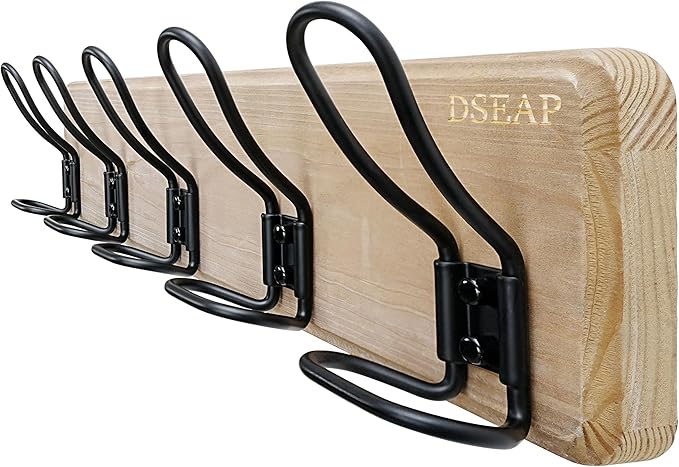 Dseap Coat Rack Wall Mounted - Heavy Duty Farmhouse Rustic Wall Coat Hanger With 5 Wire Hooks for Clothes Hat Jacket Towel, RusticWire, G25A, Weathered Brown & Black-NeatNest