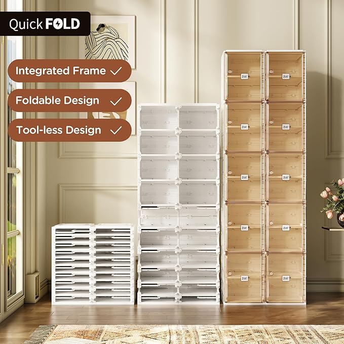 ANTBOX Shoe Organizer Storage Box, Portable Folding Shoe Rack For Closet With Magnetic Clear Door,Large Sneaker Cabinet Bins Sturdy Easy Assembly 10 Layers-20 Grids-NeatNest