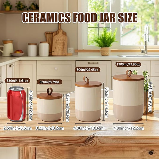 Ceramic Canister with Airtight Seal Lid, Kitchen Canisters for Countertop, Large Food Storage Jar for Flour, Coffee Bean, Sugar, Tea, Spices and More, Home Decor (1300ml/43.96oz)-NeatNest