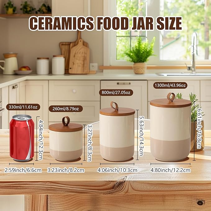Ceramic Canister with Airtight Seal Lid, Kitchen Canisters for Countertop, Small Food Storage Jar for Flour, Coffee Bean, Sugar, Tea, Spices and More, Home Decor (260ml/8.79oz)-NeatNest