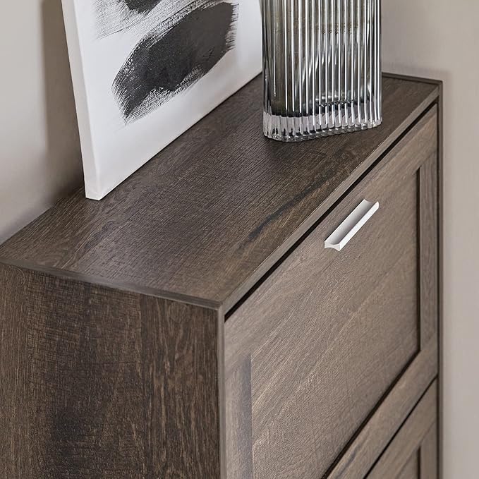 Haotian Small Shoe Storage Cabinet, Slim Shoe Rack Entryway, Narrow Shoe Organizer 2 Flip-Drawers for Front Door Entrance Hallway, Brown, FSR137-BR-NeatNest