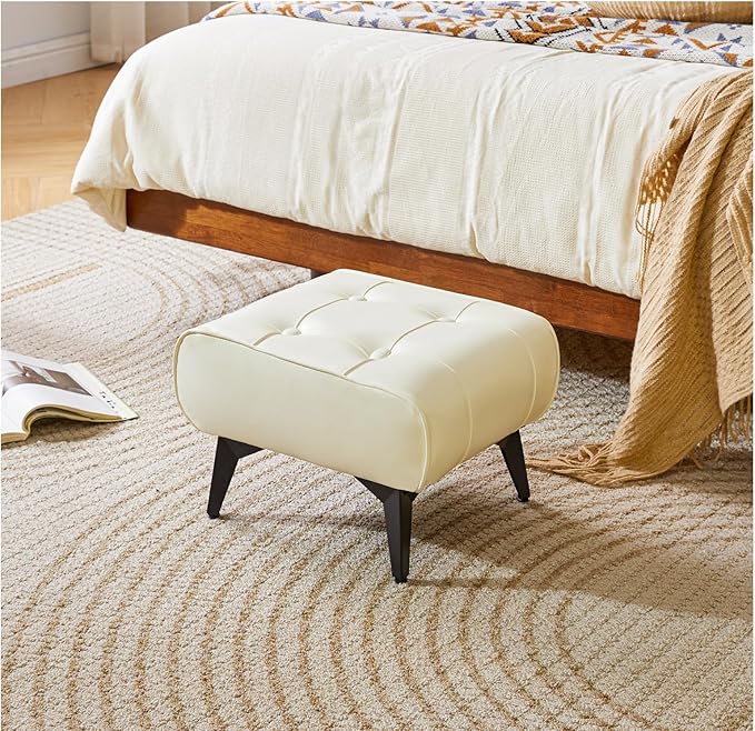YMYNY Ottoman, Foot Stool with Metal Legs, Faux Leather Stool, Pouf Couch Stool, Modern Multifunctional Small Square Accent Small Table for Bedroom, Living Room 15.75"D×11.81"W×10.24"H White UHBD037W