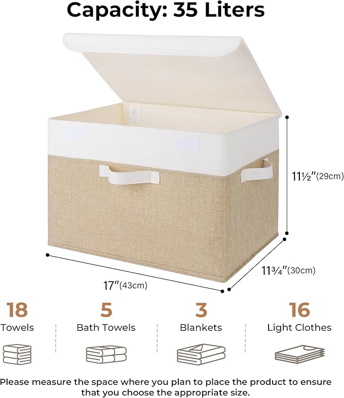 GRANNY SAYS Storage Boxes with Lids, Decorative Storage Bins, Shelf Baskets, Clothes Storage and Organization, White/Khaki, 2-Pack-NeatNest