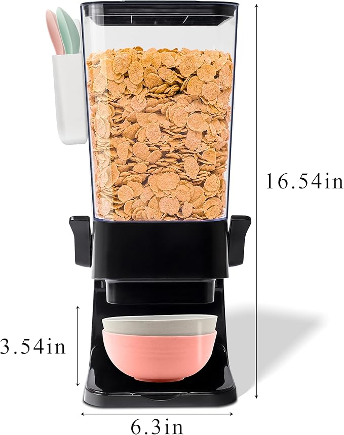 Cereal Dispenser Countertop Black 2 Pack with Bowls Spoons Cutlery Box, 5.5 QT Dry Food Dispenser Snack Organizer Containers Storage for Pantry Kitchen Organization Oatmeal Nut-NeatNest