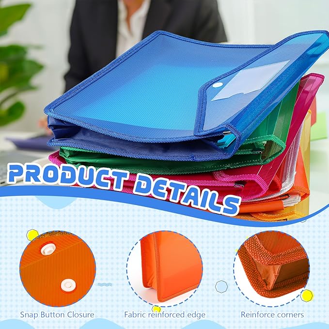 4 Pack A4 Expanding Plastic File Folders Waterproof Document Organizer with Snap Button Multiple Pockets, Office Home Office Storage (Orange)