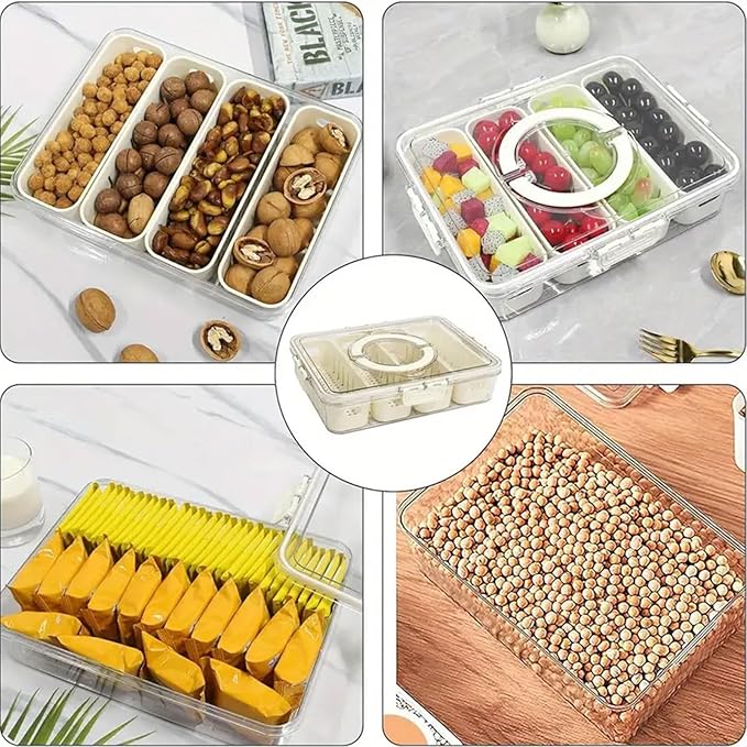 4 Compartment Food Storage Containers, Refrigerator Storage Box Dishwasher Plastic Reusable Divided Food Storage Boxes