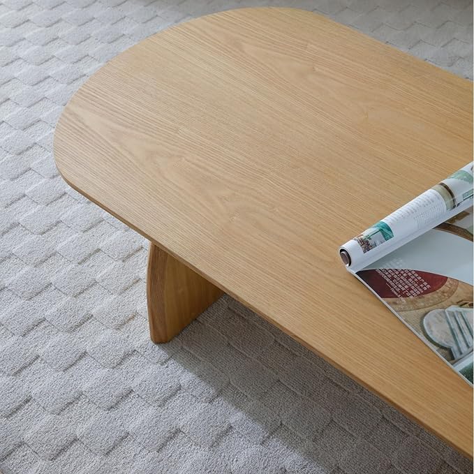 KEVINSPACE Oval Coffee Table for Living Room Modern Solid Wood Center Tables Cocktail Fluted 47.24" W Reception Room Easy Assemble, Wood