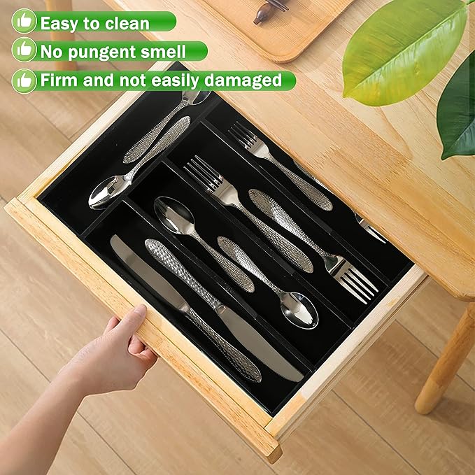 Greenual Black Silverware Organizer 10 In Utensil Organizer Silverware Tray for Drawer Cutlery Flatware Organizer for Kitchen Bamboo Wood-NeatNest