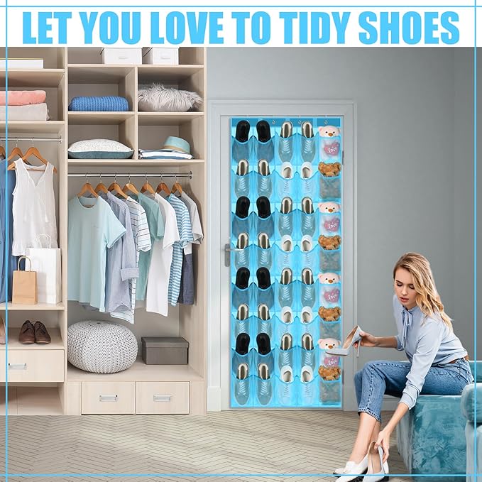 Windyun 40 over the Door Shoe Organizer Large Mesh Pocket Hanging Shoe Rack for Closet Sky Blue Nonslip Behind Door Storage Holder Back to School Organizer for Dorm Room College Classroom Storage-NeatNest