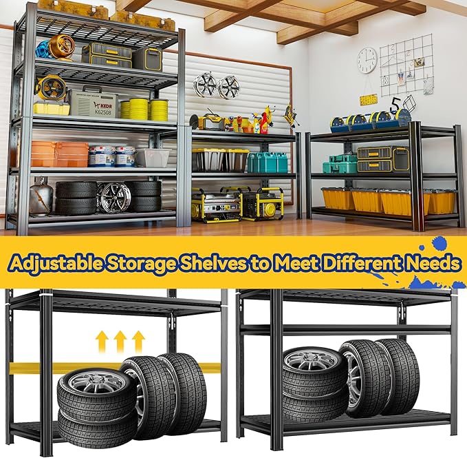 Garage Shelving,Heavy Duty 5-Tier Wire Shelving Unit - 72" H x 35.4" W x 15.7" D, 2500 lbs Load Capacity Storage Shelves,Adjustable Metal Shelves for Garage, Kitchen, and Pantry Storage-NeatNest