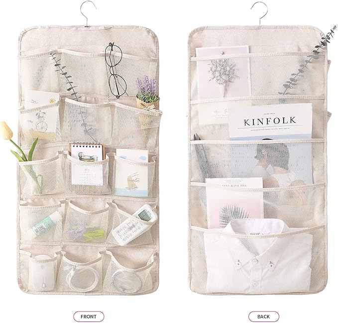 Enlarged Closet Hanging Bra Organizer with Rotating Metal Hanger, Dual Sided Wall Shelf Wardrobe Mesh Pockets Hanging Storage Bag for Bra Socks Underwear Underpants-NeatNest