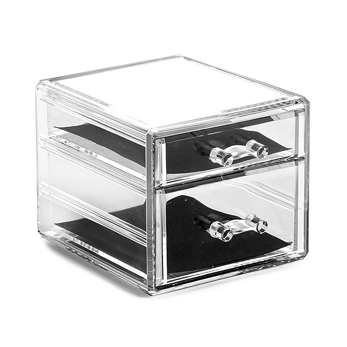 BINO THE MANHATTAN SERIES Acrylic Makeup Drawer Organizer- 2 Drawer Small | Clear Beauty Organizers and Storage| Cosmetic & Makeup Drawer| Home Organization| Jewelry & Vanity Accessories Drawer-NeatNest