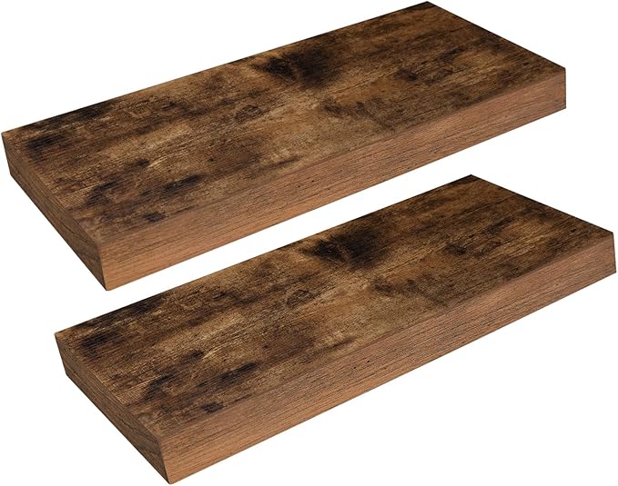 HOOBRO Floating Shelves for Wall, Wall Mounted Shelf Set of 2, 15.7" Hanging Shelf with Invisible Brackets, for Wall in Bathroom, Bedroom, Toilet, Kitchen, Living Room, Office, Rustic Brown BF40BJ01-NeatNest