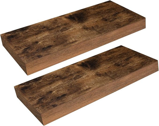 HOOBRO Floating Shelves for Wall, Wall Mounted Shelf Set of 2, 15.7" Hanging Shelf with Invisible Brackets, for Wall in Bathroom, Bedroom, Toilet, Kitchen, Living Room, Office, Rustic Brown BF40BJ01-NeatNest