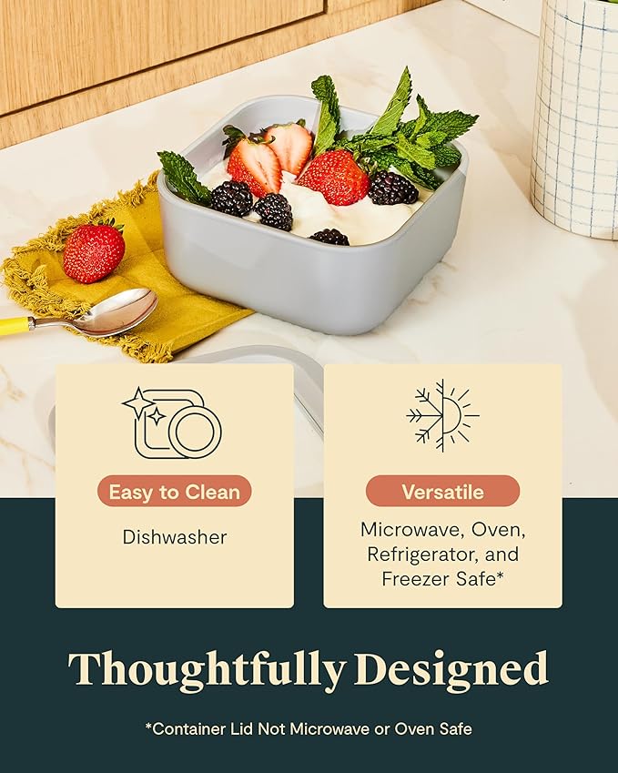 Caraway Glass Food Storage - 4.4 Cup Glass Container - Ceramic Coated Food Container - Non Toxic, Non Stick Lunch Box Container with Glass Lids - Dishwasher, Oven, & Microwave Safe - Gray-NeatNest