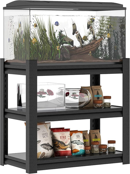 3 Tier Metal Shelving Unit, Aquarium Shelf System, Small Storage Organizer Racks for Basement Garage Laundry Utility Shelving (Black)-NeatNest