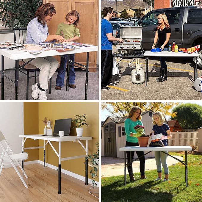 8 Pack Folding Table Risers, 4 Levels Adjustable Height Folding Table Leg Extenders, Heavy Duty Metal Table Leg Extensions Raise Table Height 3.6in | 6.77in | 10in | 13in-NeatNest