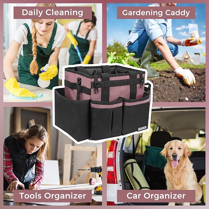 Compact Wearable Cleaning Caddy, Small Cleaning Caddy Supplies Organizer with Handle & Shoulder Straps for Housekeepers, Under Sink & Car Cleaning Tool Organizers Bag (LotusPink)-NeatNest